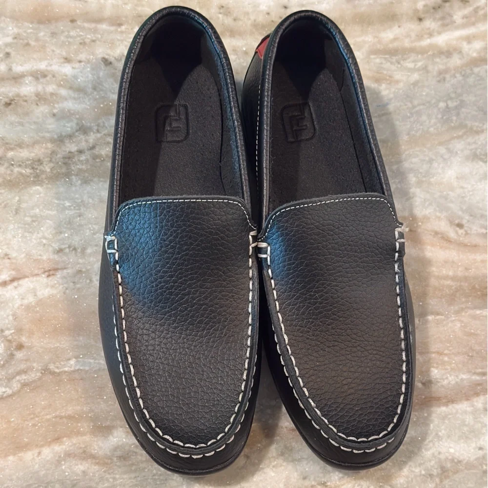 Men’s FOOTJOY Club black leather loafers golf shoes. Size 7